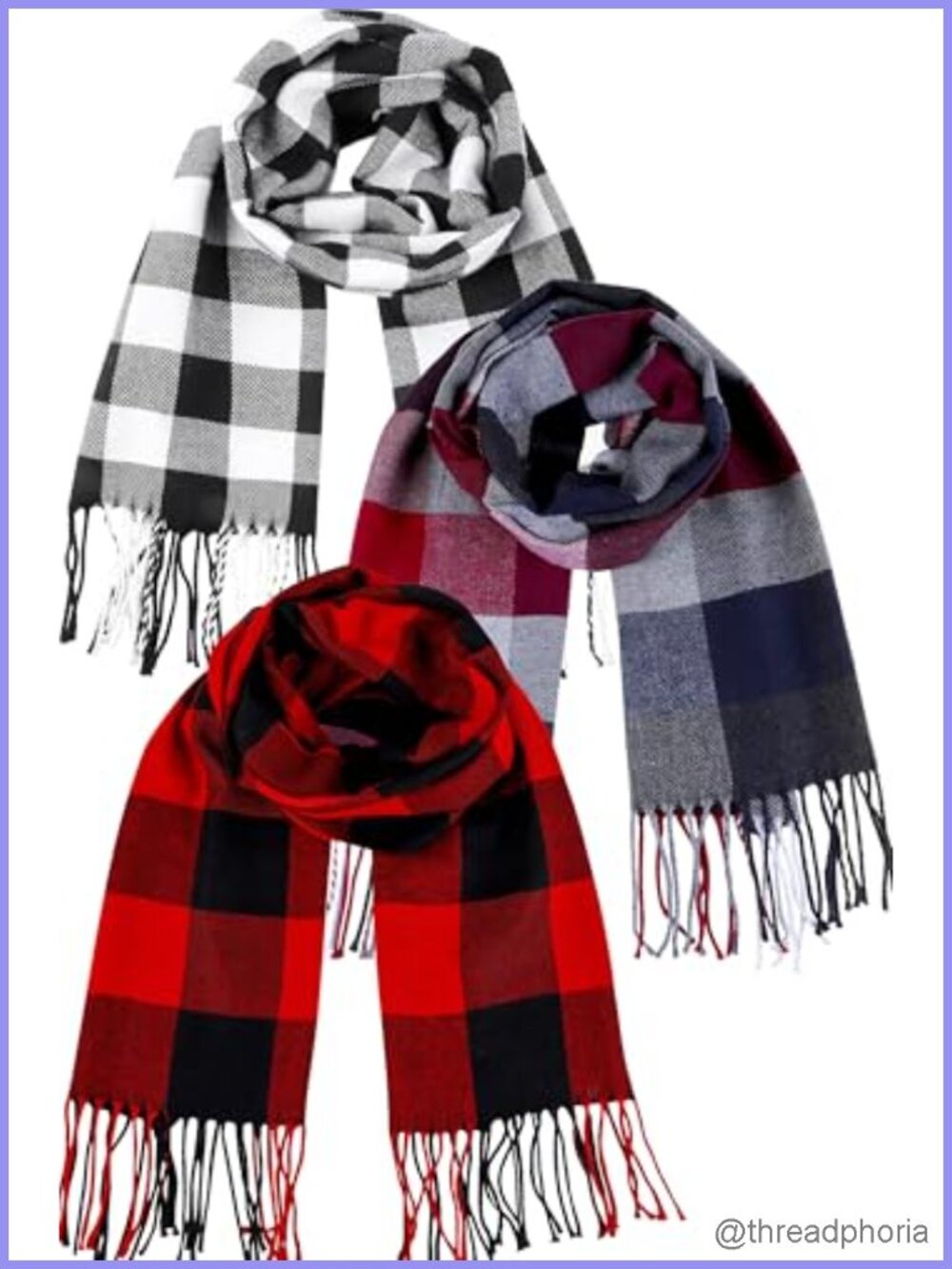3-Piece Winter Plaid Scarf Shawl Wrap for Women Men Soft Polyester